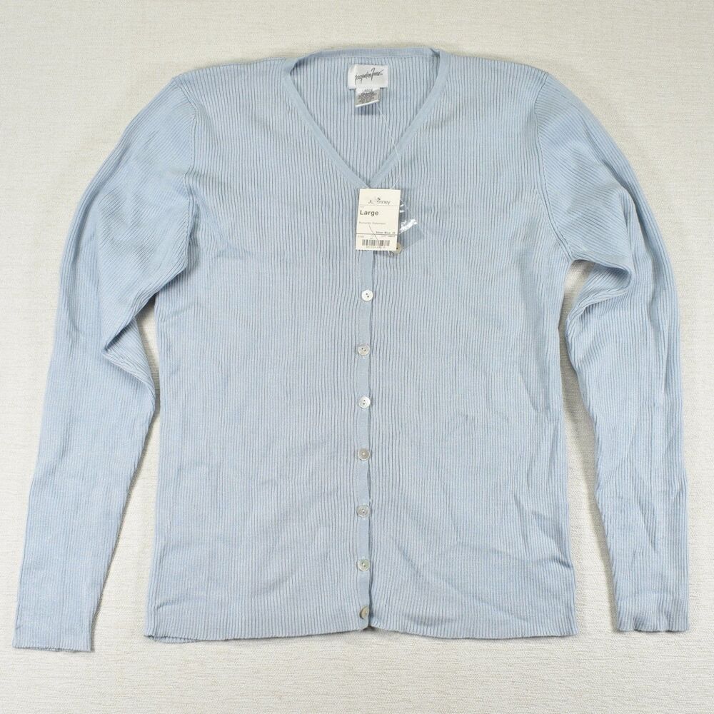 Vintage Jacqueline Ferrar NWT Silk Blend Ribbed Cardigan Sweater Light Blue L
